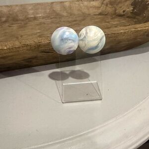 Vintage Cream, Blue, Purple Swirl Clay Dome Earrings